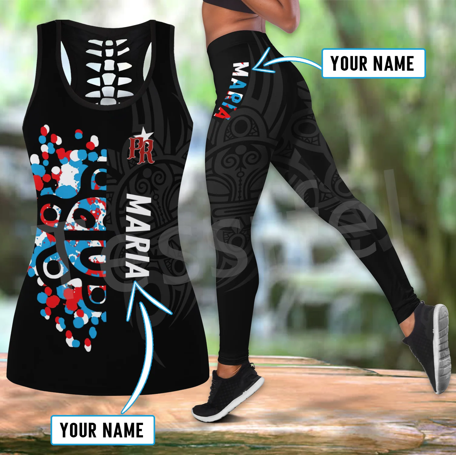 

Tessffel Puerto Rico Taino Caribbean Sea Tattoo Harajuku 3DPrint Beautiful Women Leggings Hollowout Vest Combo Sexy Tanktop X7