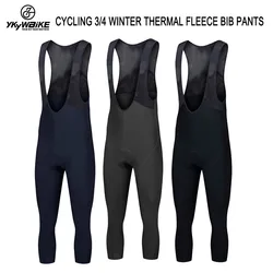 Ykywbike Cycling Bib Pants 3/4 Winter Thermal Fleece Cycling Bibs Shorts Men 6 Hour Ride High Quality Bike Trousers Long 3 Color