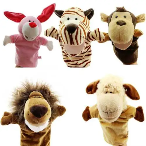 Newest Arrival Plush Animal Hand Puppets Cute Tiger Cow Sheep Lion Rabbit Monkey Toy Kid Children Gift