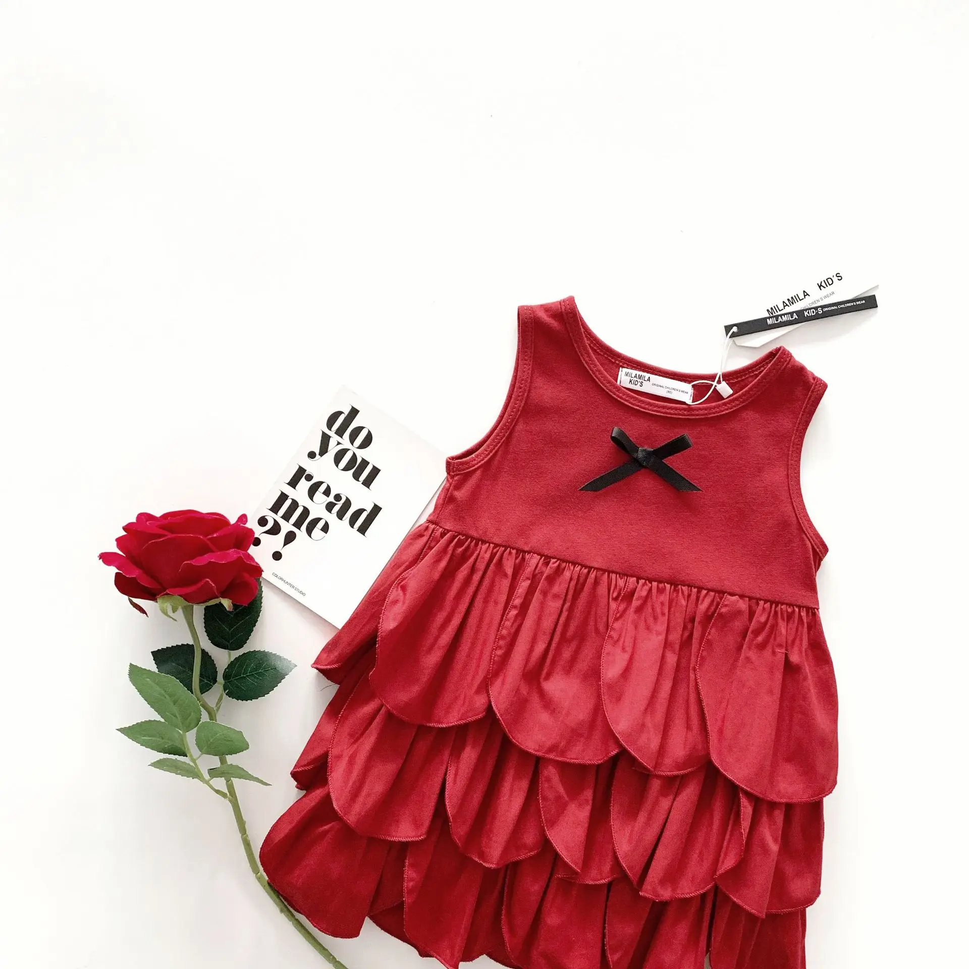 Tonytaobaby Summer New Baby Girl Wine Red Vest Petal Dress Ladies Dress Kids Dresses for Girls