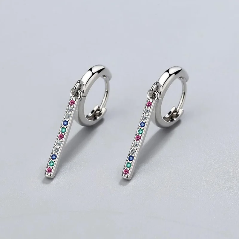 KOFSAC 2021 Sterling Silver 925 Earrings For Women Jewelry Zircon Colorful Geometric Long Earring Trendy Girl Party Accessories