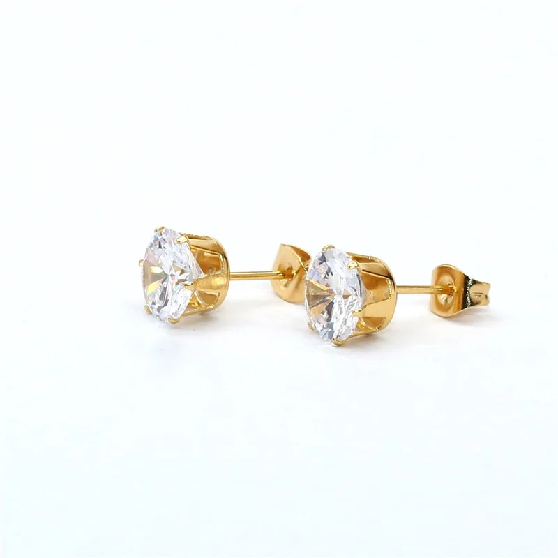 Klassische Ohrstecker aus Edelstahl, weiß, mit AAA-runden weißen Zirkonia-Steinen, 3 mm. – Detail 21