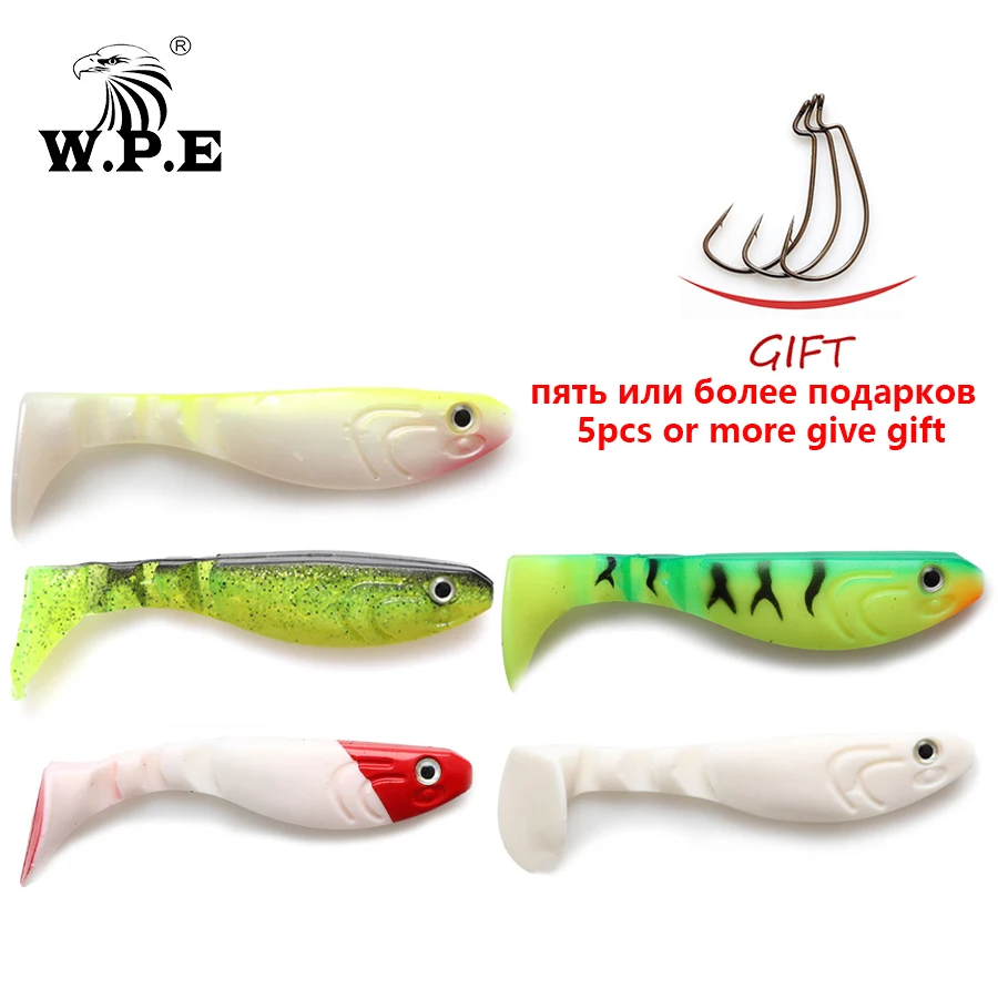 W.P.E Fishing Lure Soft Lure 5PCS/PACK 100cm T-Tail Worm Soft  Silicone Swim Bait Fish Crankbait Jig Head Wobblers Fish Lure