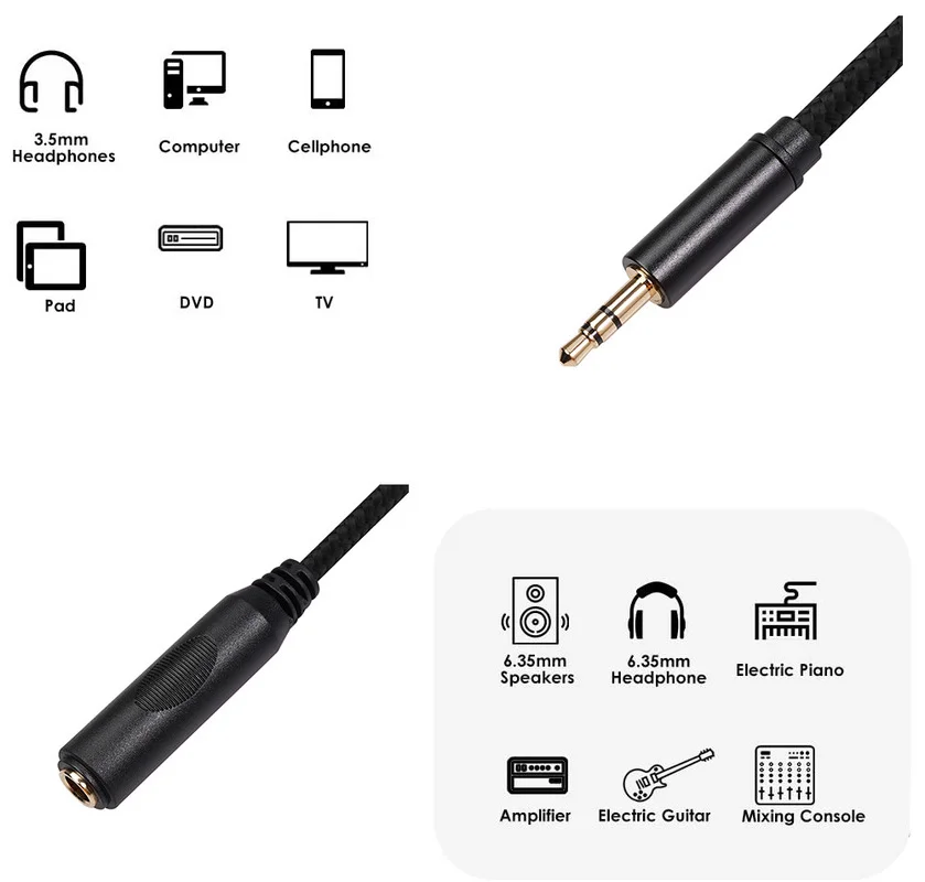 Câble pour casque d'écoute, 3.5 Mm, 3 pôles, 0.3m, réparation et remplacement