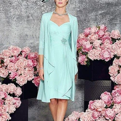 Classic Two Pieces Sky Blue Mother of the Bride Dresses 2024 Lace Mother Gowns with Jacket Wedding Party Gowns Knee Length