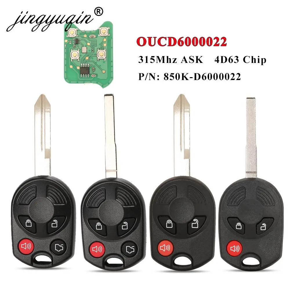 jingyuqin 315/433Mhz Remote Car Key Fob For Ford C-Max Edge Escape Focus Lincoln Mazda Mercury OUCD6000022 Transmitter ID63 4BT