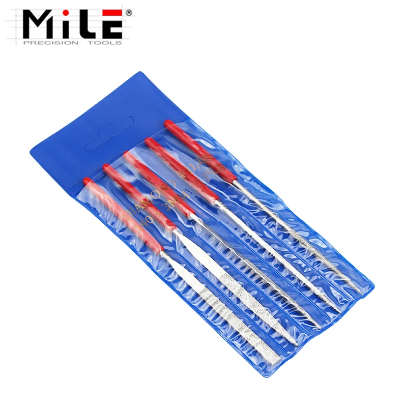 MILE 5pcs 140mm Diamond Needle File Mini Rasp Wood Carving Metal Hand File Set Microtech Hobby Hand Needle