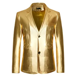 Blazer metálico dourado brilhante masculino, jaqueta slim fit, festa de boate, fantasia de cantora de baile, marca de moda, 2022