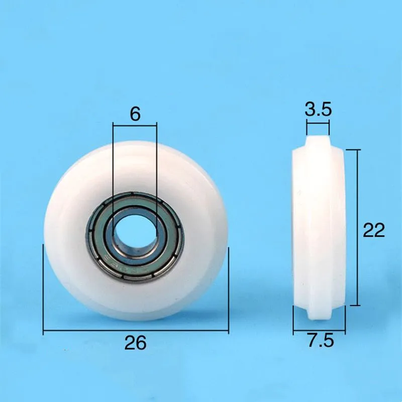 20pcs/100pcs POM 6*26*7.5mm Plastic Coating Pulley 696ZZ Bearing Convex Y-Shaped Groove Guide Wheel 6x26x7.5mm