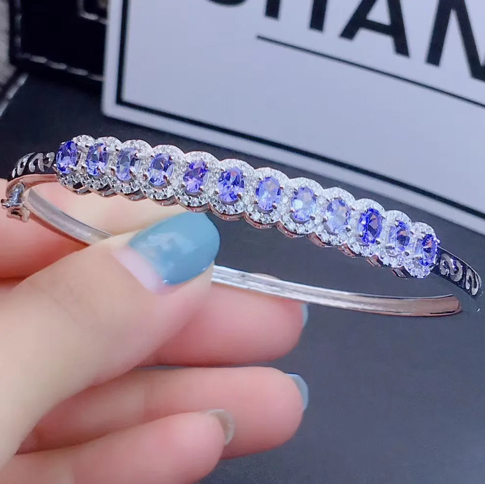 Fashion Bangle Natural And Real Tanzanite Bangle 925 sterling silver Bangle Fine jewelry