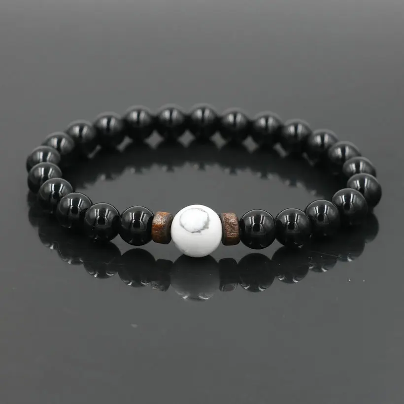 Fashion Men Bracelet Natural Stone Beads Bracelet Yin Yang Black White Couples Distance Bracelet For Women Male Jewelry Gift