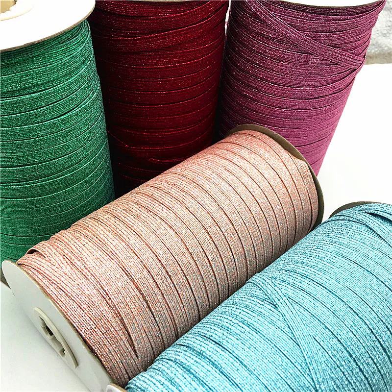 144yad 6mm Gliiter Gold Silver Red Colorfull Elastic Sewing Elastic Band Fiat Rubber Band Waist Band Stretch Rope Elastic Ribbon