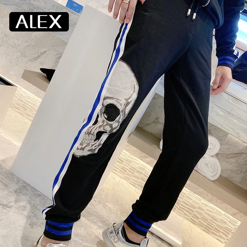 AlexPlein Joggers Women Sweatpants Streetwear Rhinestones Star Skull Aesthetic Pantalon Femme Hiphop 100% Cotton Couple Clothes