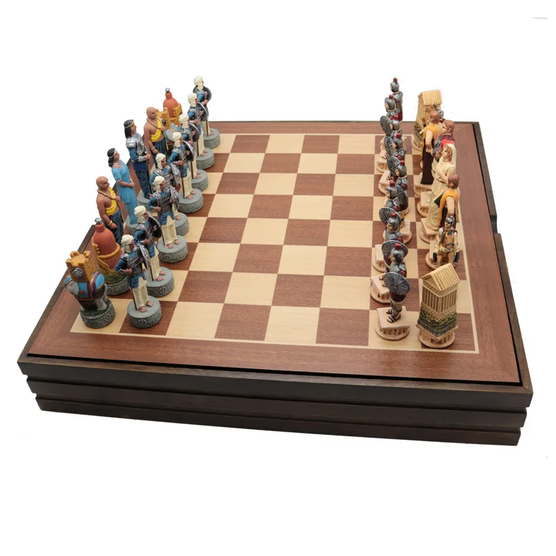 Retro Large Chess Luxury Wooden Chess Board Game Set Creative Theme Adult Children Gift Family Game Board Modern Home Furnishing