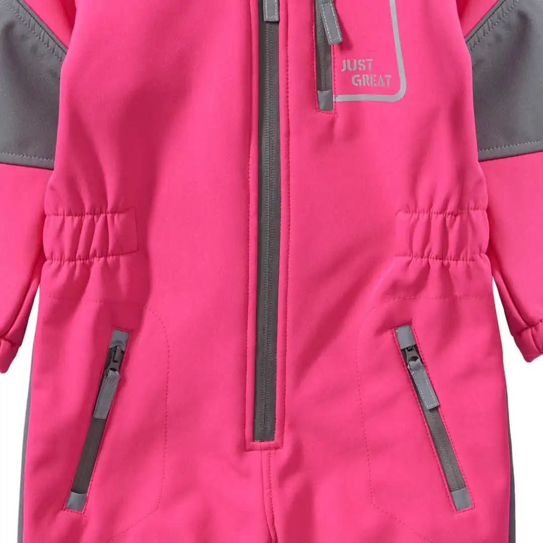 children/kids/girls waterproof/windproof softshell jumpsuit,  playsuit in rose color, size 98 to 116