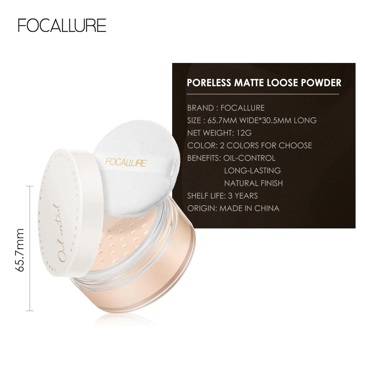 FOCALLURE 2 Colors Natural Smooth Loose Powder Makeup Oil-Control Concealer Brighten Cosmetics Face lasting Setting Powder