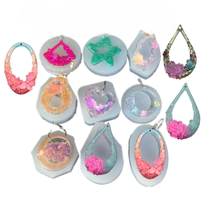 SNASAN Hollow Flower Pendants Rarrings Silicone Mold Jewelry Making Tool UV Epoxy Resin Molds