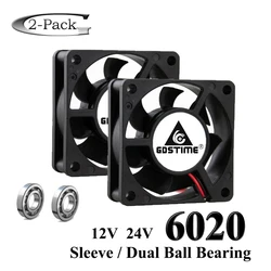 2 Pcs Gdstime DC 24V 12V 60x60x20mm 60mm Ball Bearing Axial Brushless Printer Cooler Fan 60mmx20mm 6cm Heatsink Cooling Fan