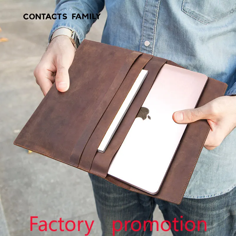 

Contacts Family Vintage Protective Case Crazy Horse Leather for Apple MacBook Multi-Function Flap Leather Cover