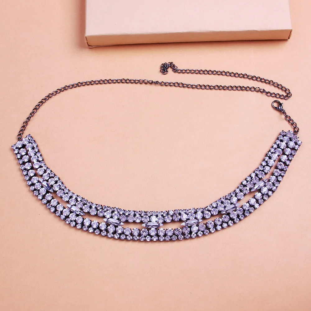 Sexy Rhinestone Water Drop Spike Choker Collar Necklace Black Neck Jewelry for Women Luxury Crystal Clavicle Chain Necklace