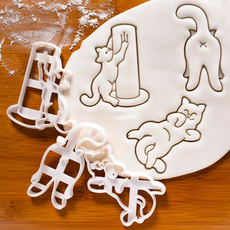 

Cookie Mold Cookie Cutter Set 3D Animal Cat Forms for Cookies Press Stamp Pastry Cute Biscuits Cutting for Fondant Baking Mould