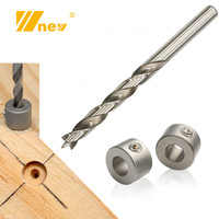 5-10mm Tenon Hole Punching Drill Bit Triple-point Dowel Opener Sharp Bit and Limit Rings Depth Drill Stop Collars Ring