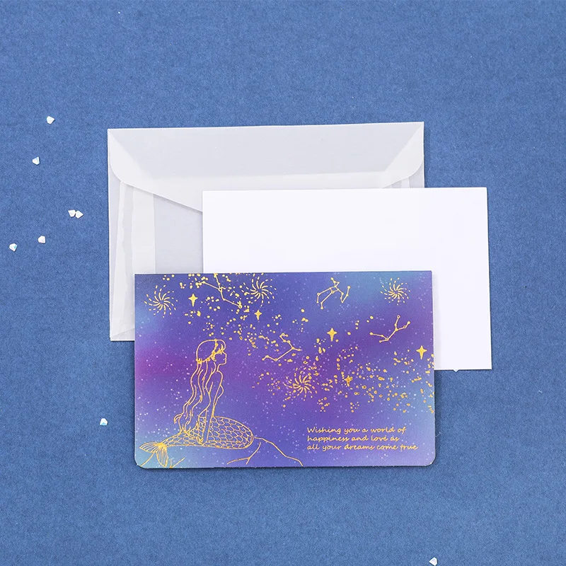 Mermaid Starry sky transparent Golden Envelope Message Card Letter Greeting card Stationary Storage Paper Gift