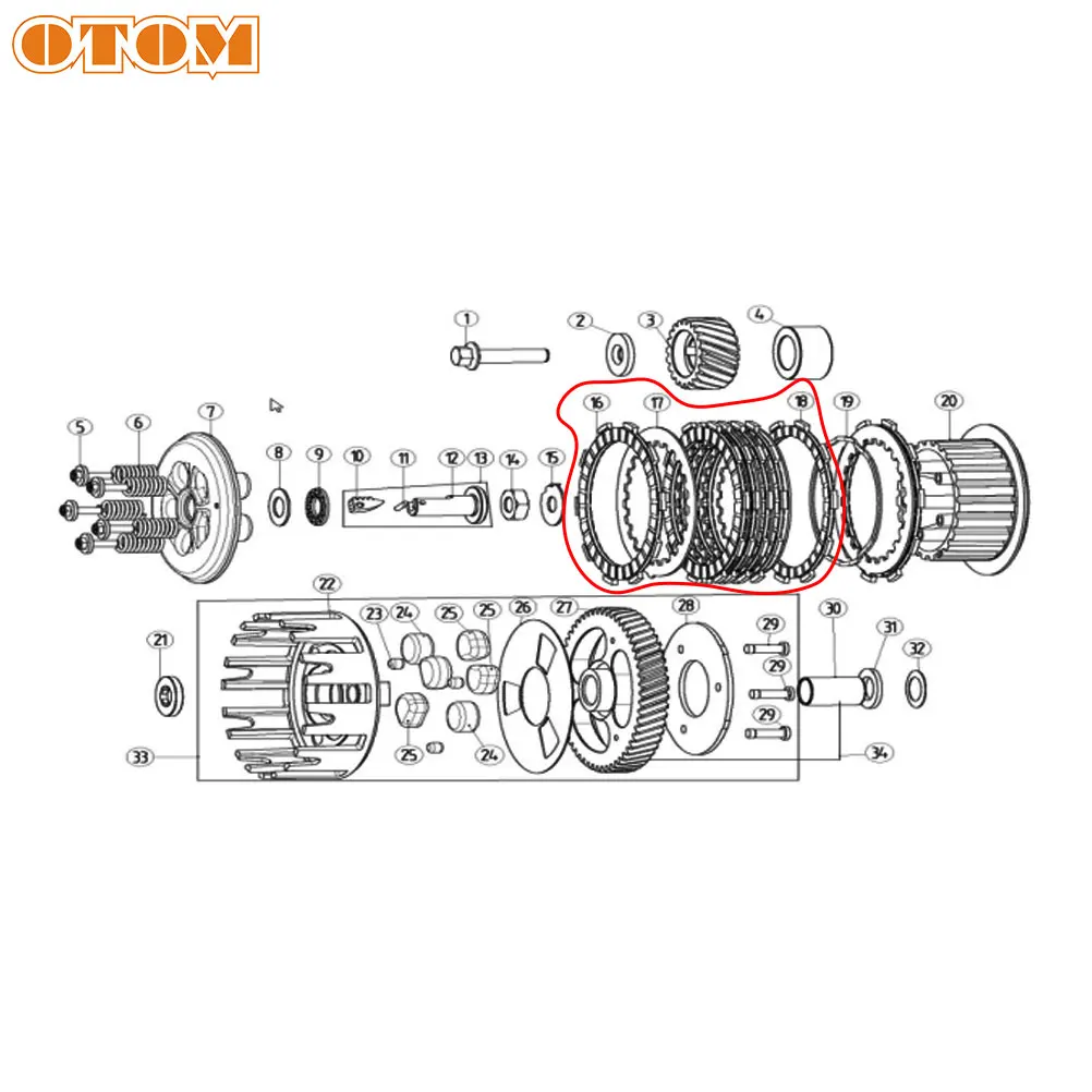 OTOM Motorcycle 250cc Clutch Friction Plates Complete Set Fibrous Material Of Paper Composite And Steel For YAMAHA DT230 MT250