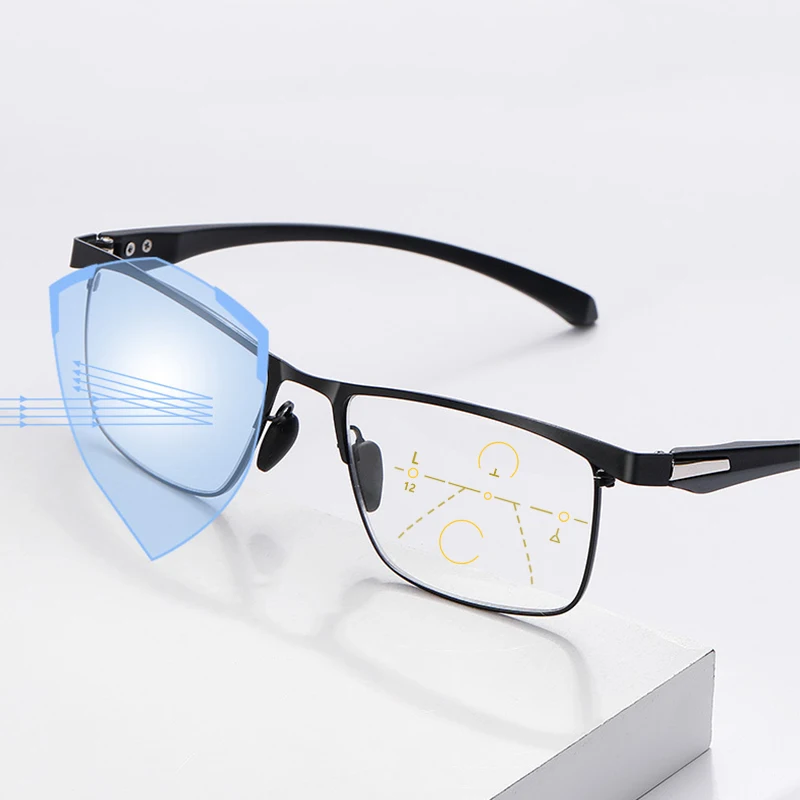 

Photochromic Reading Glasses Progressive Multifocal Men Blue Light Blocking Women Presbyopic Glasses TR90 Frame Ultralight +150