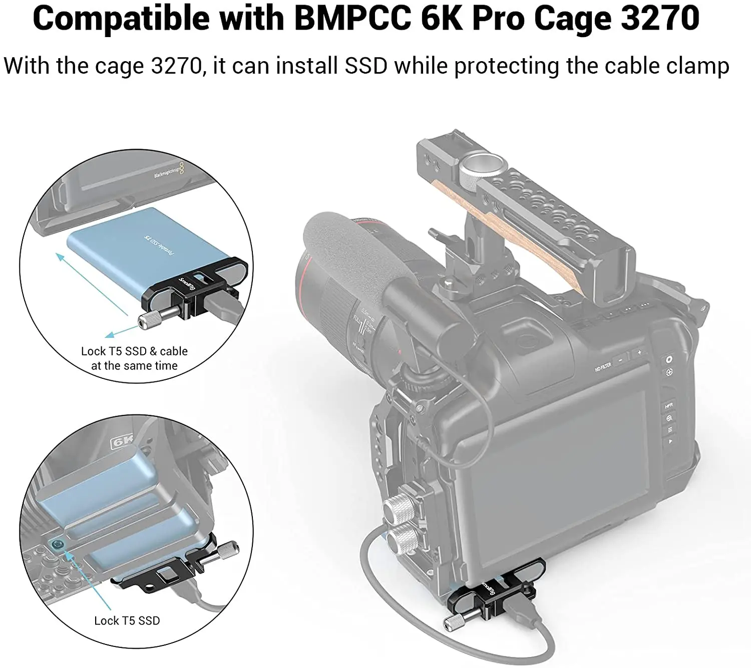 SmallRig Camera Rig Mount for Samsung T5 SSD for Blackmagic Design Pocket Cinema Camera 4K / 6K SmallRig cage  2245