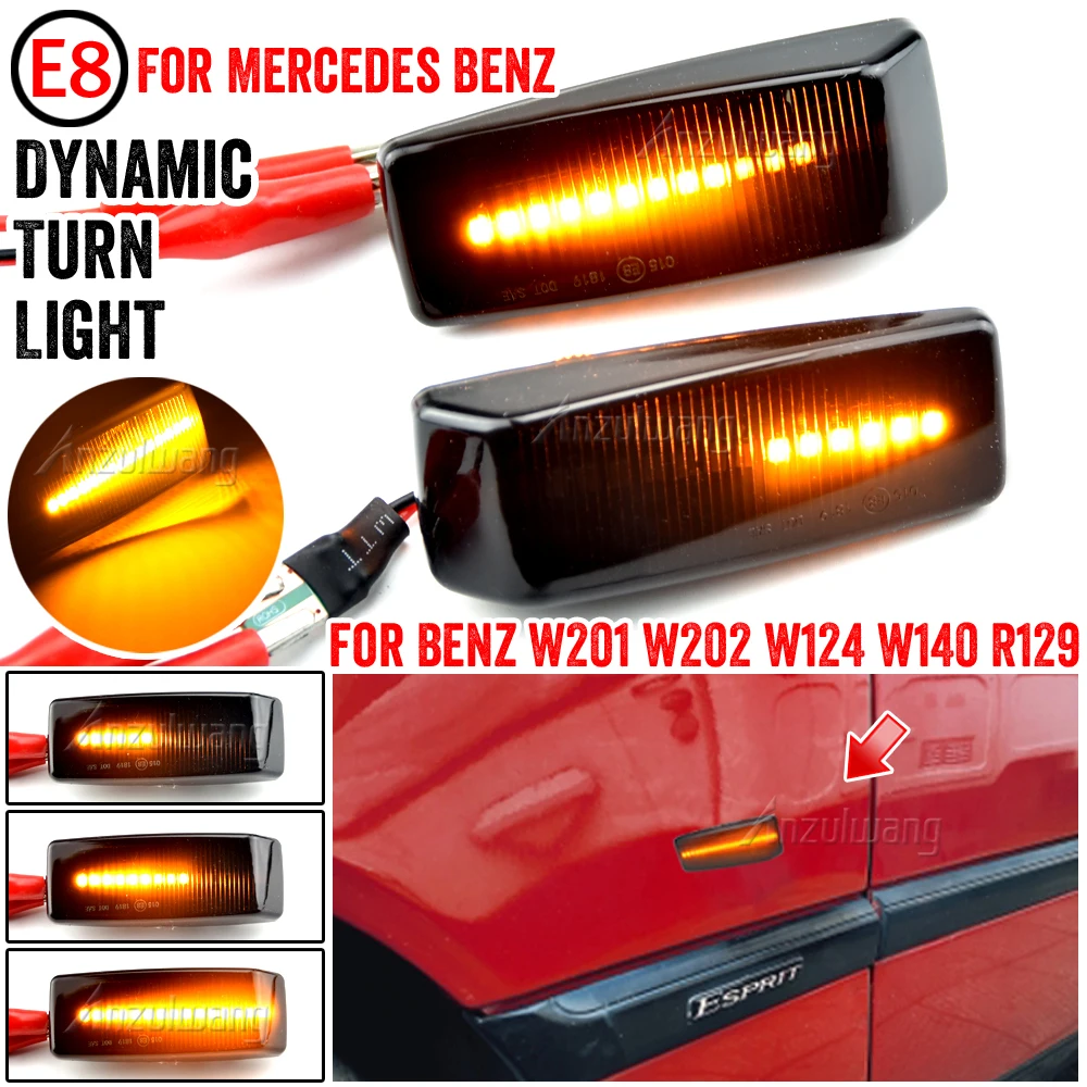 NEW 2Pieces Dynamic LED Side Marker Lights For Mercedes-Benz W201 190 W202 W124 W140 R129 SL-CLASS Car Turn Signal Repeater Lamp