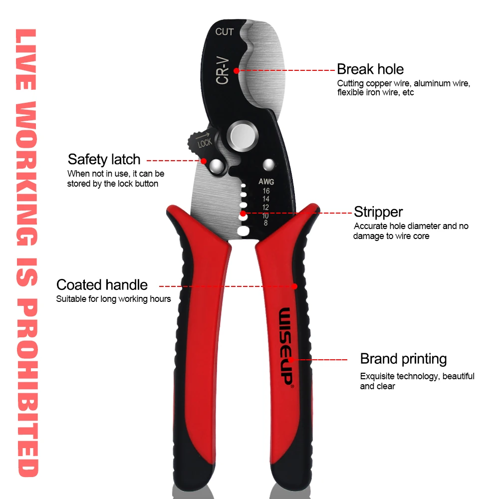 WISEUP Multifunctional Wire Stripper Pliers Crimper Hardware Tools Electricity Cables Wire Cutting Scissors Crimping Pliers
