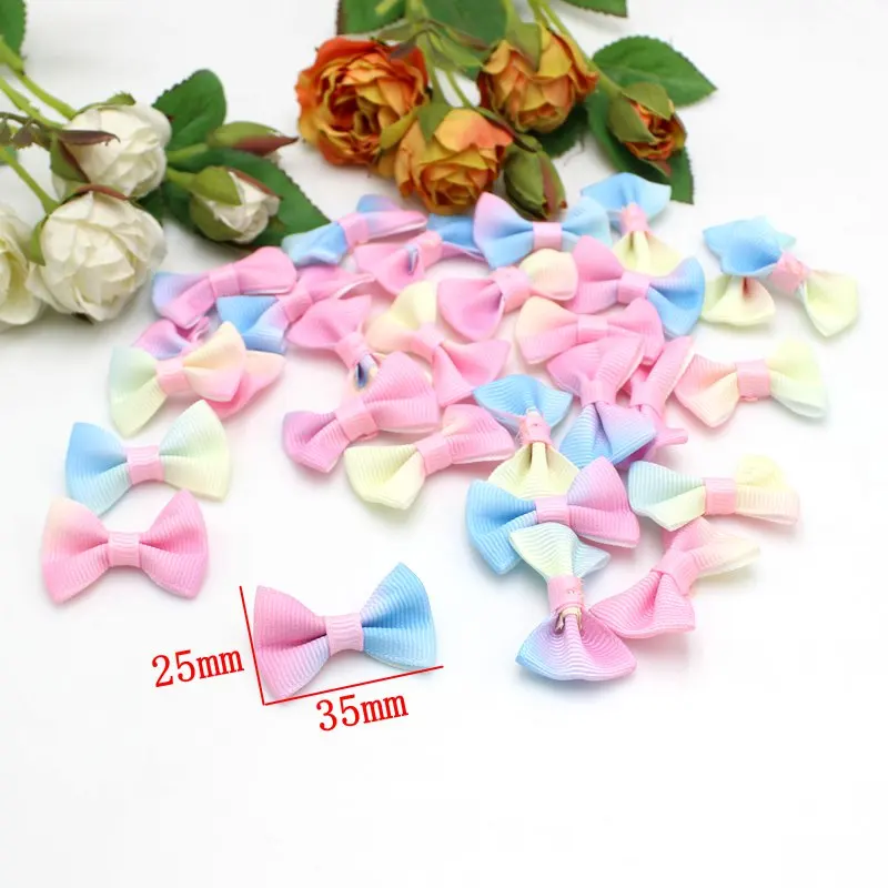 30Pcs/lot multicolor Mini Small Pringting Ribbon Bow Pet Bowknot Craft ONLY BOW NO CLIPS DIY Wedding Decor Accessories