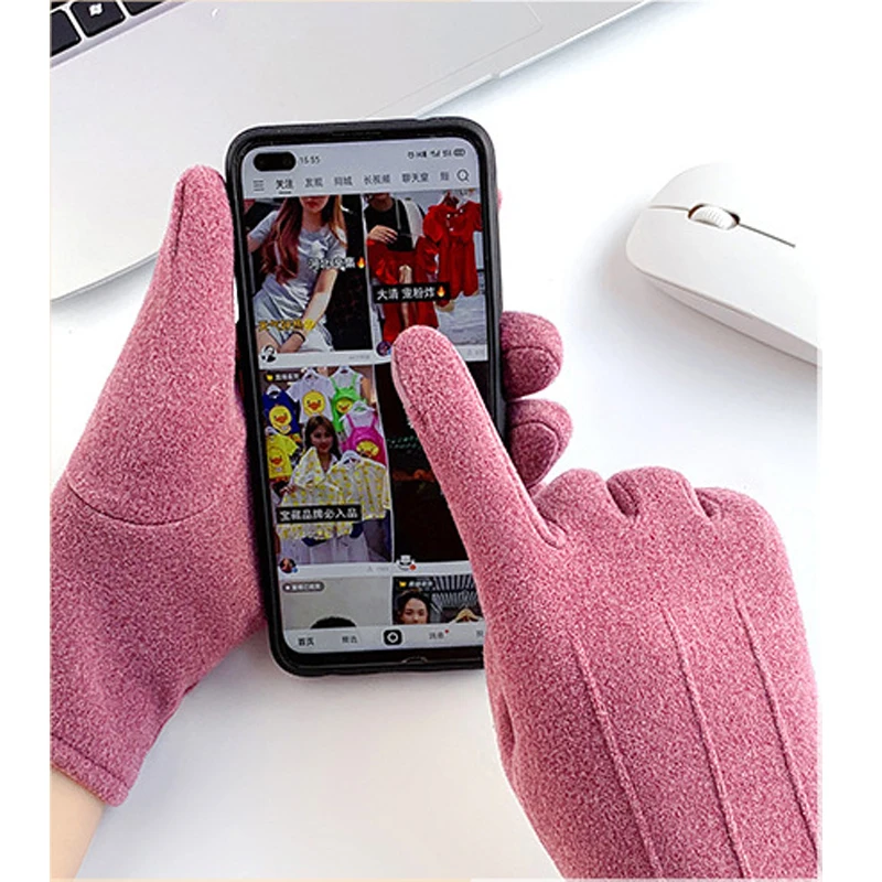 Simple Fashion Gloves Women Winter Vintage Full Finger Touch Screen Driving Cycling Warm Windproof Female Glove Mittens G060