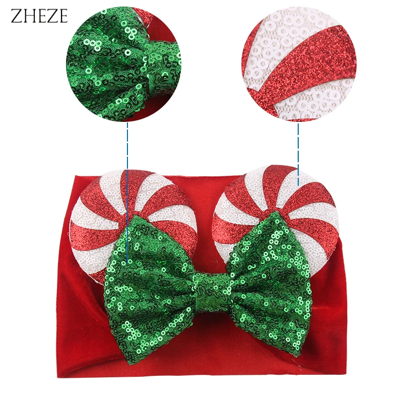 10Pcs/Lot Glitter Sequins Mouse Ears Velvet Headband For Kids Girls Festival Party Hairband Baby Pro Photo DIY Hair Accessories