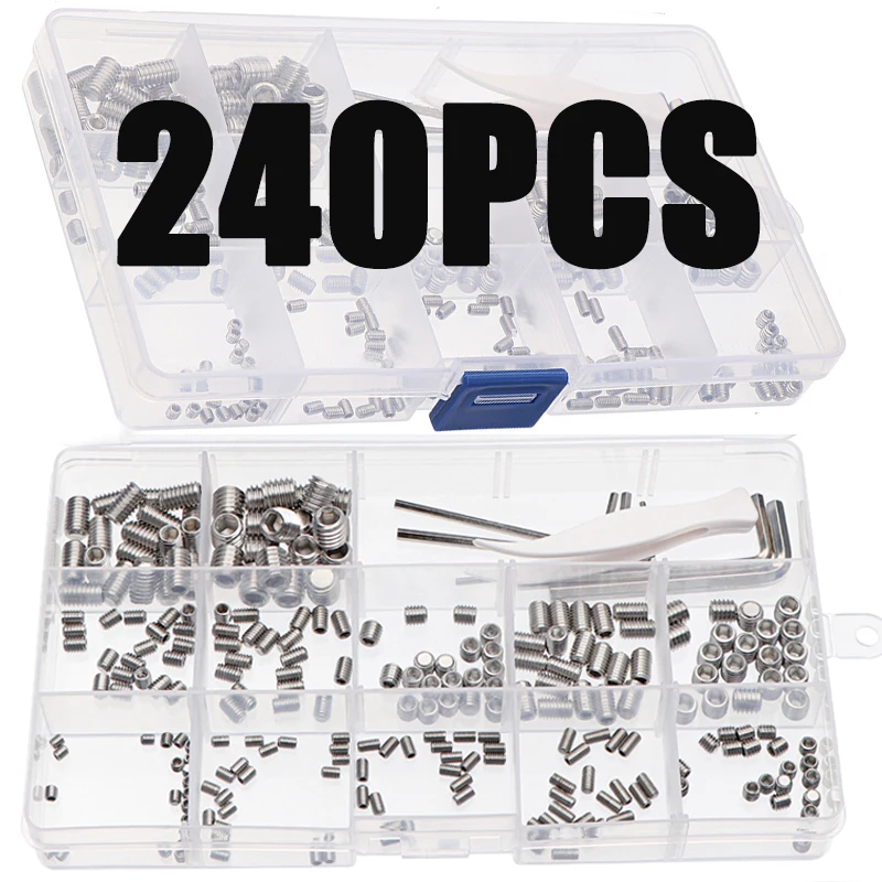 240pcs Stainless Steel M3 M4 M5 M6 M8 Hexagon Socket Head Bolts Assortment Kit With 5 Wrenches and 1 Tweezers Boxed Screws Sets