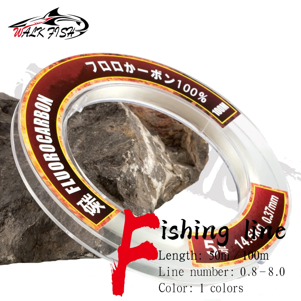 WALK FISH 50M 100M Fluorocarbon Fishing Line Super Strength 0.14-0.6mm Monofilament 100% Ture Carbon Fiber Leader Fishing Line