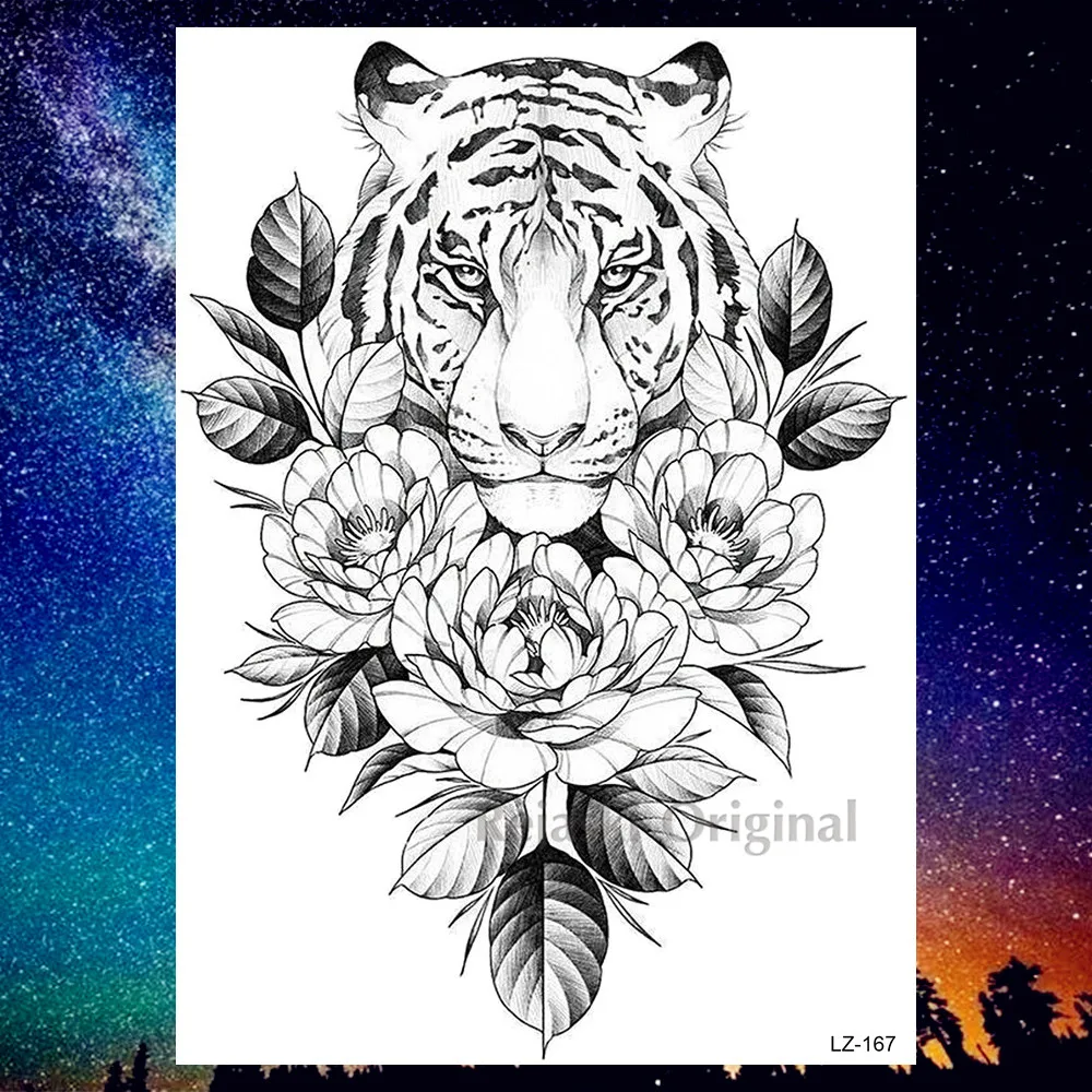 Dot Pattern Lion Temporary Tattoos Sticker Fake Black Dreamcatcher Wolf Flower Tatoo Waterproof Body Art Arm Tatoo For Women Men