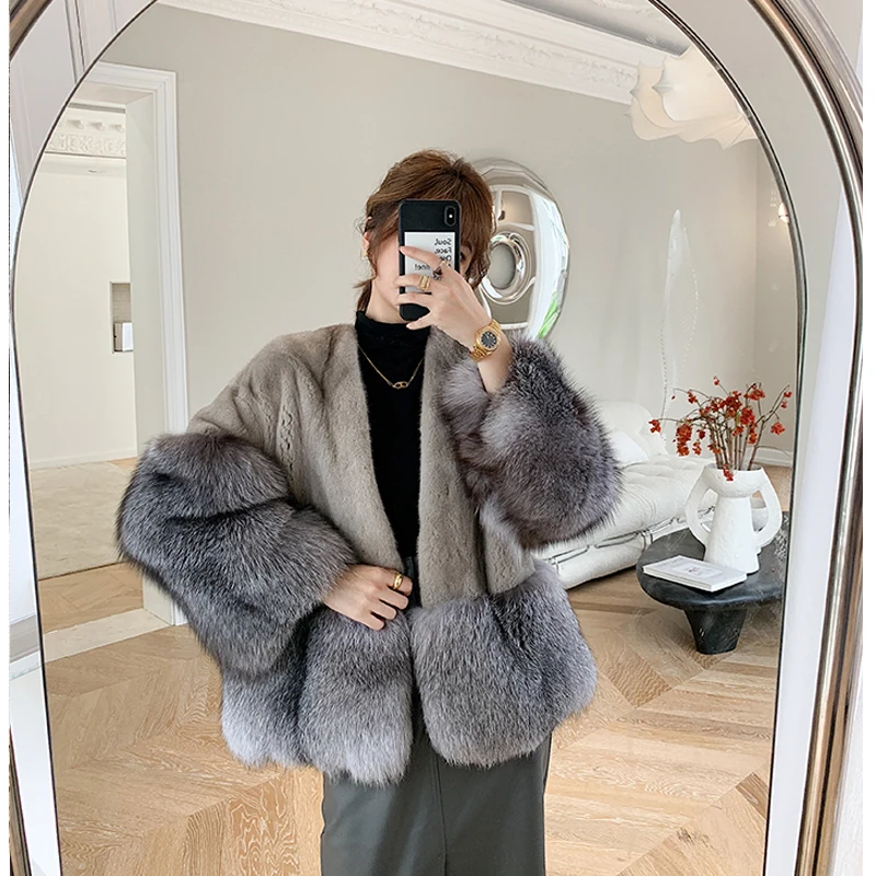 

HDHOHR New 100% Natural Importe Mink Fur Coats 2024 winer Real Fox Fur Jackets Women Fashion Female Short Real Mink Fur Coat