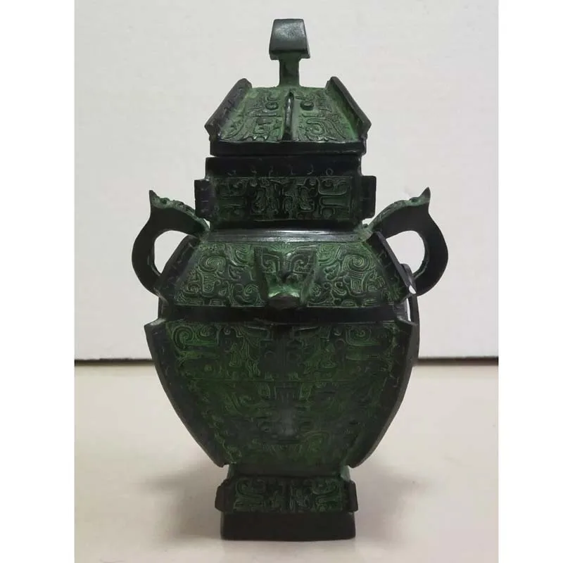 Chinese archaize handicraft bronze Two ears bottle statue