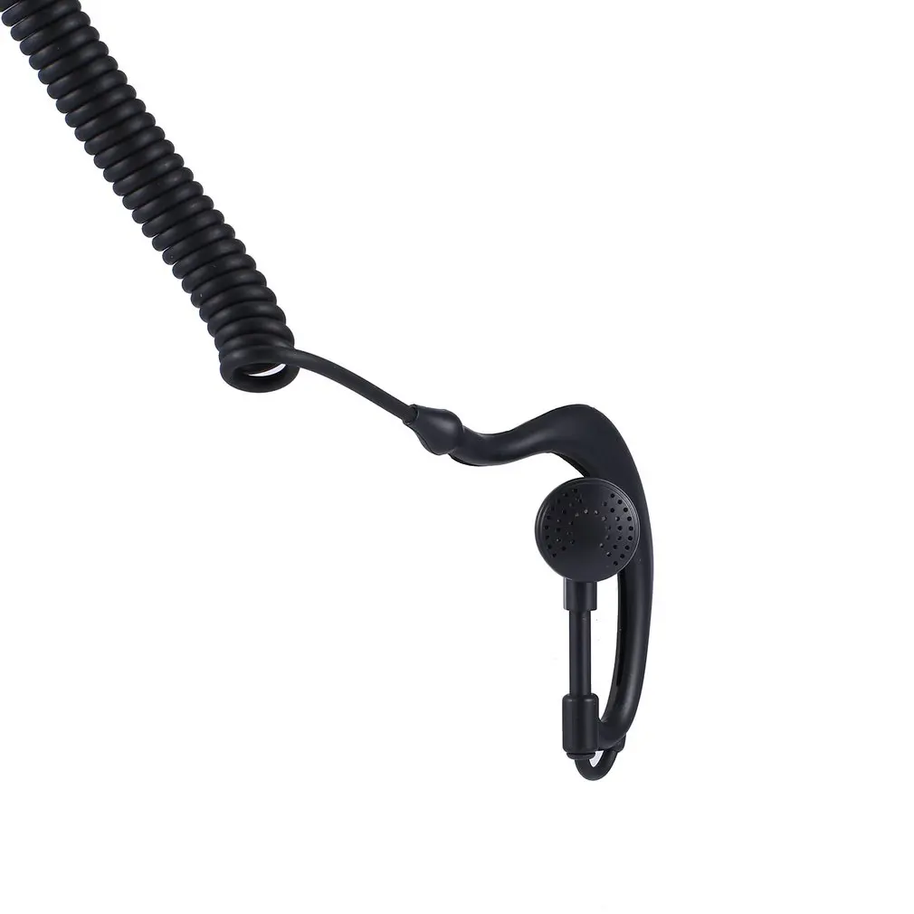 Earphone Kait Telinga Earpiece Tunggal 3.5 Mm dengan Kabel Spiral Walkie Talkie Headset Earphone Militer