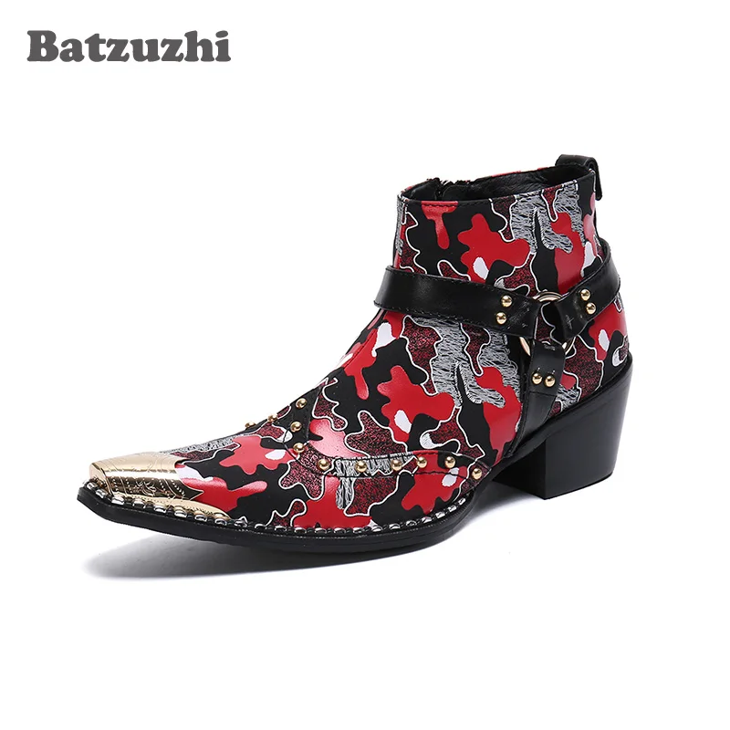 

Batzuzhi Color Leather Ankle Boots Italian Type Men's Boots Handmade Zip Metal Toe Party and Wedding Boots Man Sapatos, US6-12