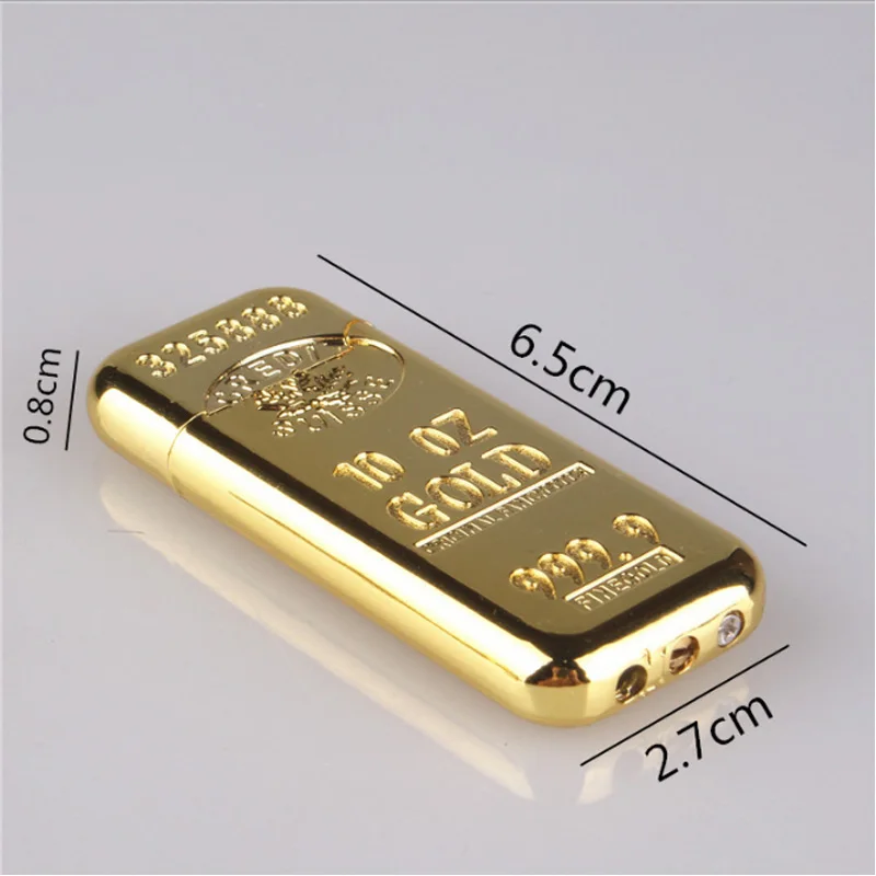 Creative Gold Bar Cigarette Lighters Grinding Wheel Ultra Thin Men Lighter  Inflatable Butane Flame Metal Lighter