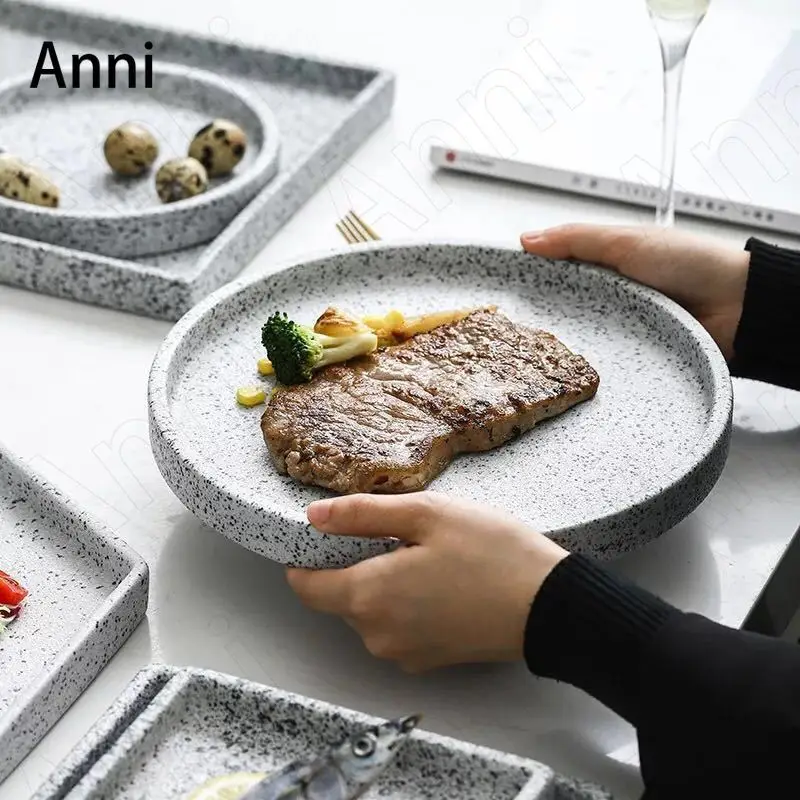 Granite Texture Ceramic Plates Nordic Modern Creativity Terrazzo Decorative Western Pasta Steak Dinner Plate Hotel Serving Tray