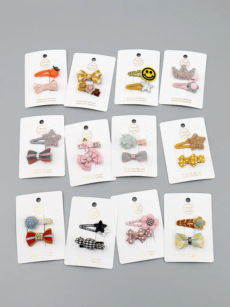 Baby Girls Hair Clips Fully Cloth Wrapped Kids Hair Stripe Dots Bows Flower Wool Ball Hairpin Barrettes Headdress