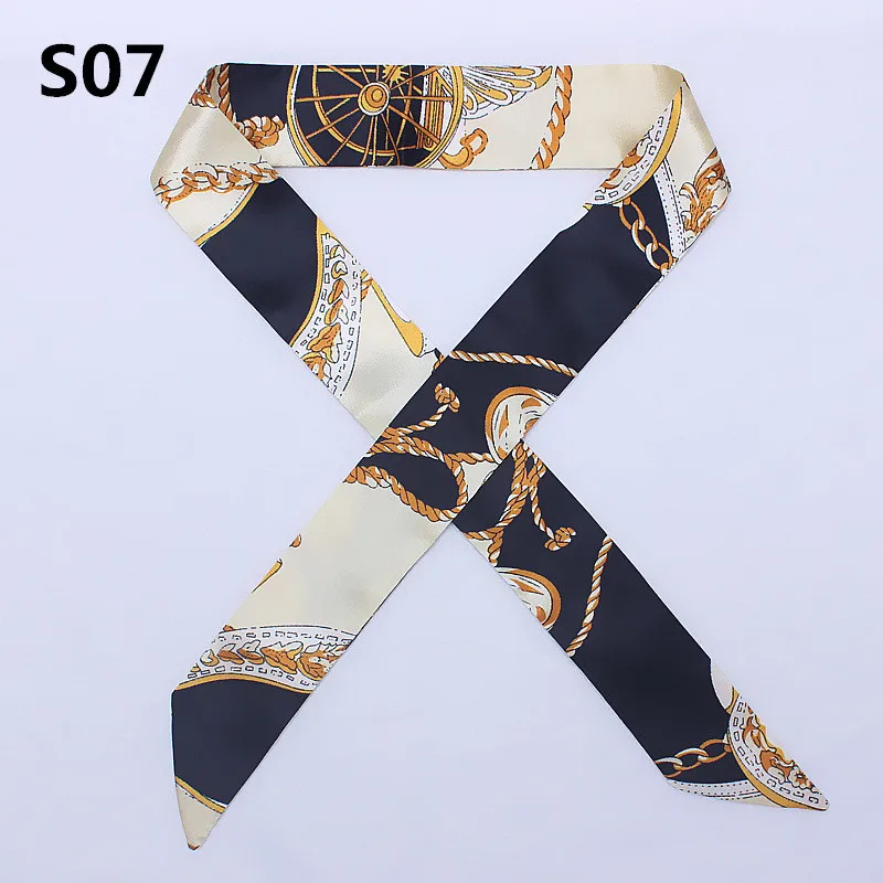 2024 New Print Handle Bag Ribbons Brand Small Silk Scarf For Women Fashion Head Scarf Small Long Scarves Neckerchief Wholesale