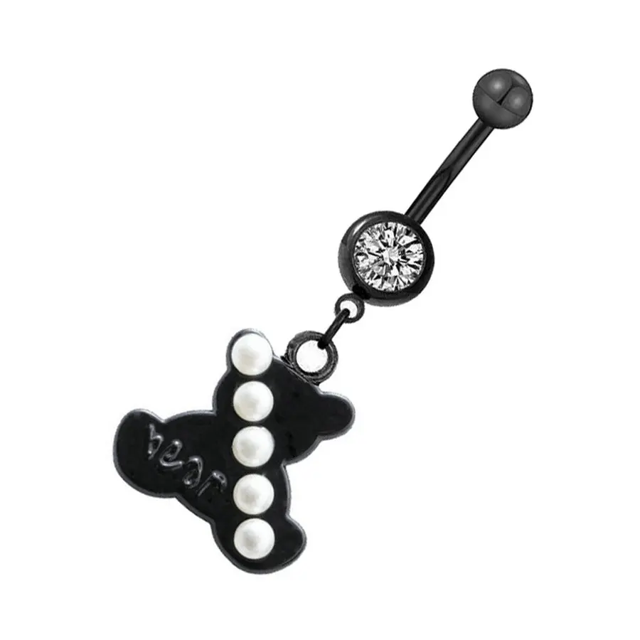 1PC Cute Bear Belly Bars Romantic Pearl Dangle Navel Button Ring Piercing Ombligo for Woman Gift