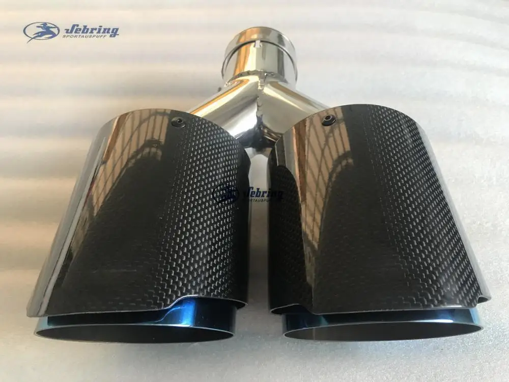 car  deco modified carbon fiber tube stainless steel blue double bright carbon car exhaust pipe  tнасадка на глушителail muffler