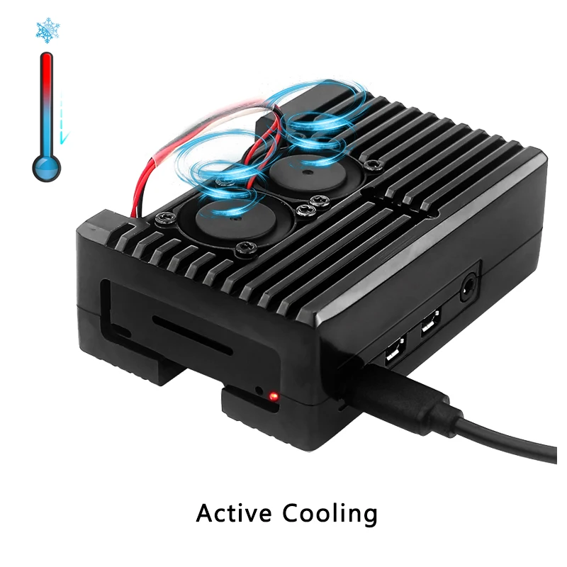 Raspberry Pi 4 Armor Shell Aluminum Case with Dual Fan Active Passive Cooing Heatsinks Pads for Raspberry Pi 4 Model B