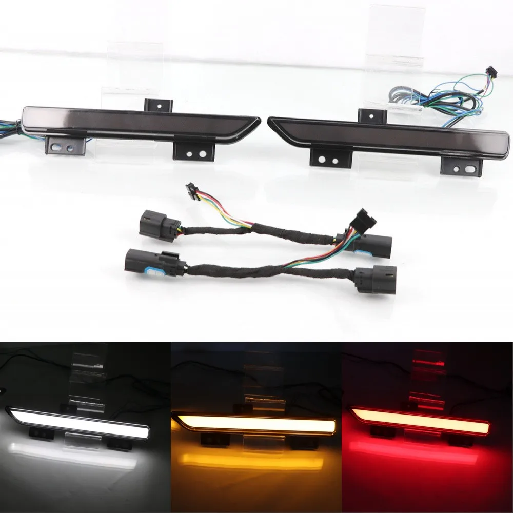 White LED Reversing Light + Red Strobe Brake Lights + Red Night DRL + Streamer Yellow Turn Singals for Ford F-150 2016-2018